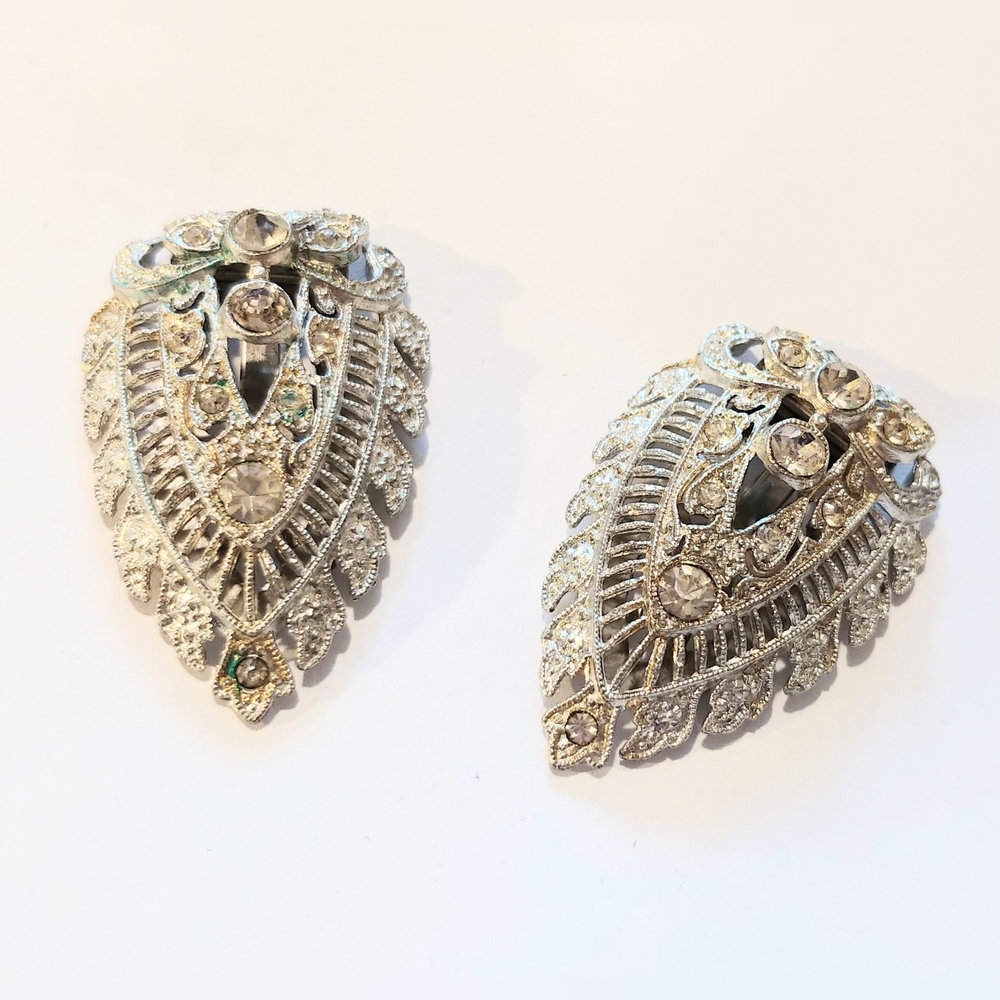 Elegant Vintage Art Deco Rhinestone Dress Clips Excellent!